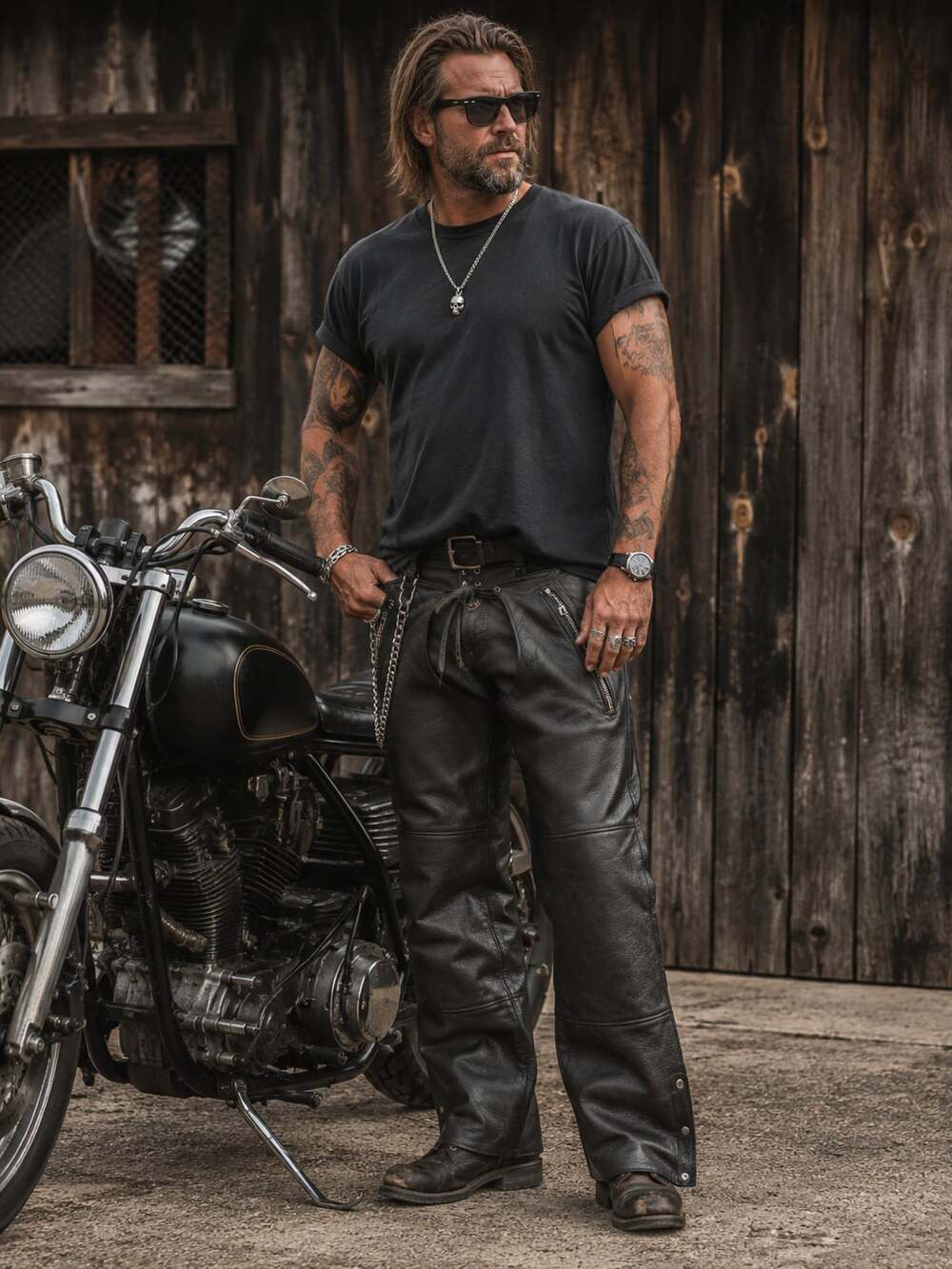 Vintage Black Leather Motorcycle Chaps 2X